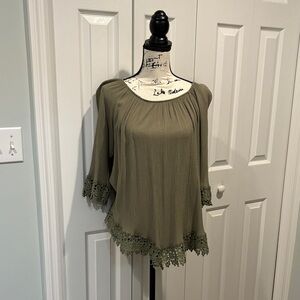 NY Collection Olive Women's Blouse with Lace Detail